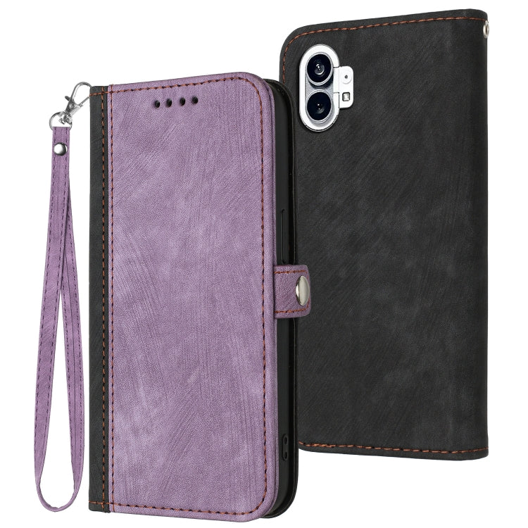 For Nothing Phone 1 Side Buckle Double Fold Hand Strap Leather Phone Case(Purple) - Nothing Cases by buy2fix | Online Shopping UK | buy2fix