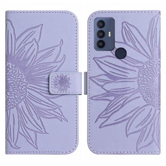 For TCL 30 SE/30E/306/305 Skin Feel Sun Flower Pattern Flip Leather Phone Case with Lanyard(Purple) - TCL by buy2fix | Online Shopping UK | buy2fix