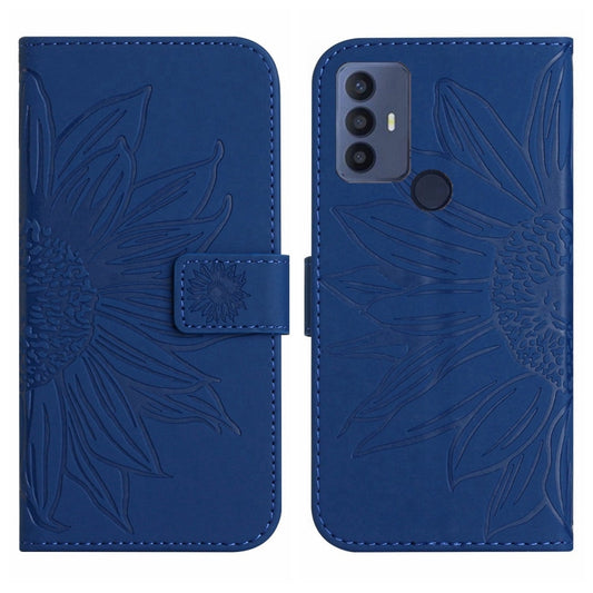 For TCL 30 SE/30E/306/305 Skin Feel Sun Flower Pattern Flip Leather Phone Case with Lanyard(Dark Blue) - TCL by buy2fix | Online Shopping UK | buy2fix