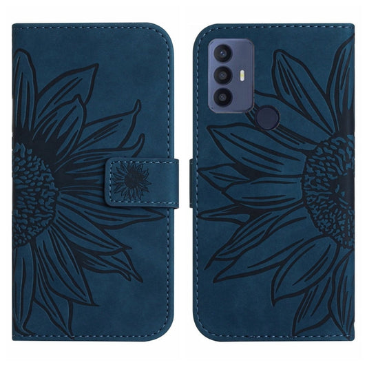 For TCL 30 SE/30E/306/305 Skin Feel Sun Flower Pattern Flip Leather Phone Case with Lanyard(Inky Blue) - TCL by buy2fix | Online Shopping UK | buy2fix