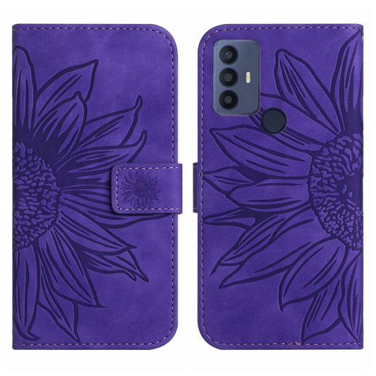 For TCL 30 SE/30E/306/305 Skin Feel Sun Flower Pattern Flip Leather Phone Case with Lanyard(Dark Purple) - TCL by buy2fix | Online Shopping UK | buy2fix