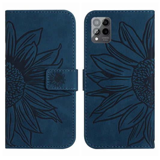 For T-Mobile Revvl 6 Pro 5G Skin Feel Sun Flower Pattern Flip Leather Phone Case with Lanyard(Inky Blue) - More Brand by buy2fix | Online Shopping UK | buy2fix