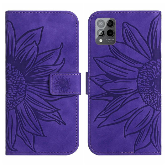 For T-Mobile Revvl 6 Pro 5G Skin Feel Sun Flower Pattern Flip Leather Phone Case with Lanyard(Dark Purple) - More Brand by buy2fix | Online Shopping UK | buy2fix