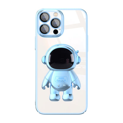 For iPhone 13 Pro Max Electroplating PC Astronaut Holder Phone Case with Lens Film(Blue) - iPhone 13 Pro Max Cases by buy2fix | Online Shopping UK | buy2fix