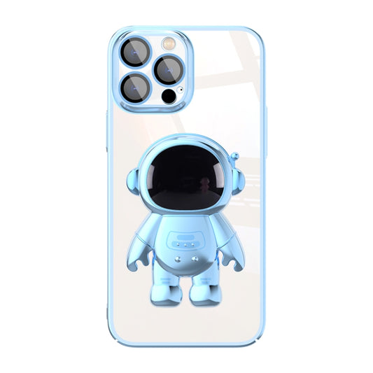 For iPhone 13 Pro Max Electroplating PC Astronaut Holder Phone Case with Lens Film(Blue) - iPhone 13 Pro Max Cases by buy2fix | Online Shopping UK | buy2fix