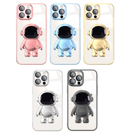For iPhone 13 Pro Max Electroplating PC Astronaut Holder Phone Case with Lens Film(Blue) - iPhone 13 Pro Max Cases by buy2fix | Online Shopping UK | buy2fix