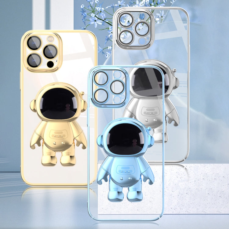 For iPhone 13 Pro Max Electroplating PC Astronaut Holder Phone Case with Lens Film(Blue) - iPhone 13 Pro Max Cases by buy2fix | Online Shopping UK | buy2fix