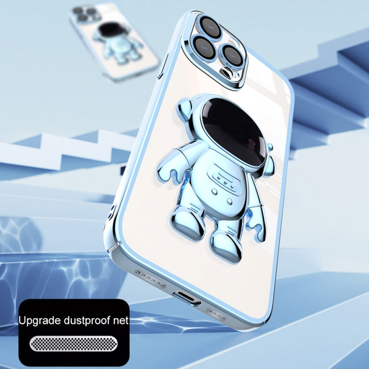 For iPhone 13 Pro Max Electroplating PC Astronaut Holder Phone Case with Lens Film(Blue) - iPhone 13 Pro Max Cases by buy2fix | Online Shopping UK | buy2fix