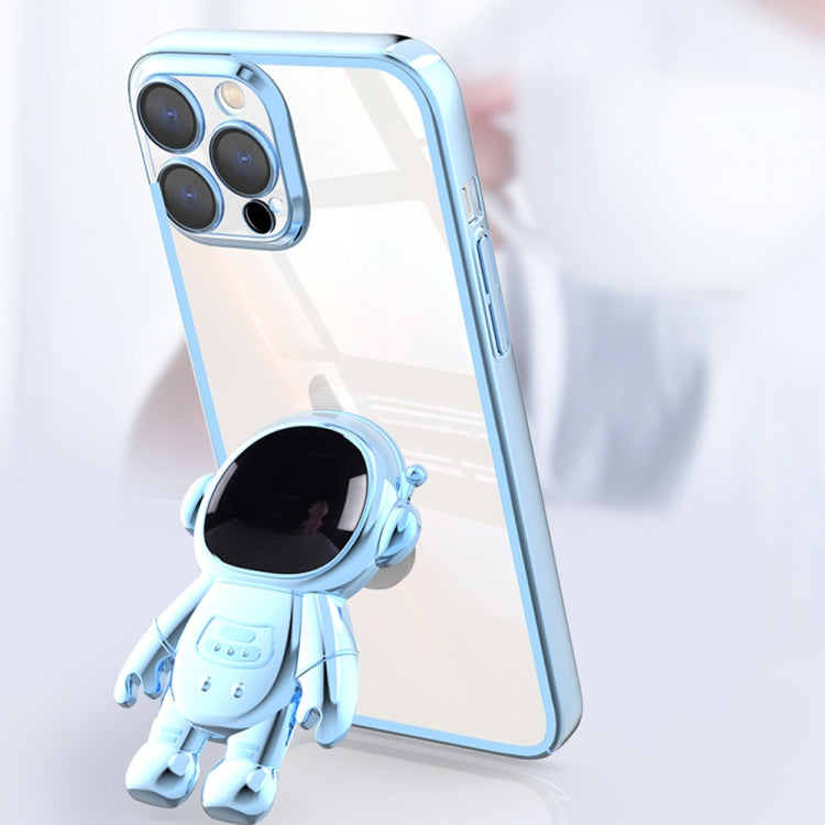 For iPhone 13 Pro Max Electroplating PC Astronaut Holder Phone Case with Lens Film(Blue) - iPhone 13 Pro Max Cases by buy2fix | Online Shopping UK | buy2fix