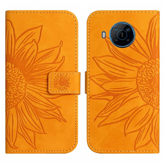 For Nokia X20 Skin Feel Sun Flower Pattern Flip Leather Phone Case with Lanyard(Yellow) by buy2fix