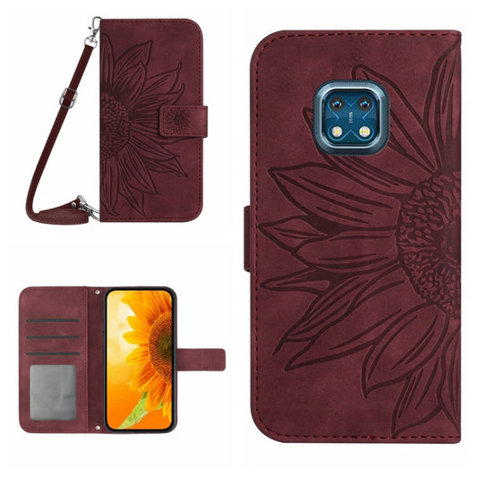 For Nokia XR20 Skin Feel Sun Flower Pattern Flip Leather Phone Case with Lanyard(Wine Red) - Nokia Cases by buy2fix | Online Shopping UK | buy2fix