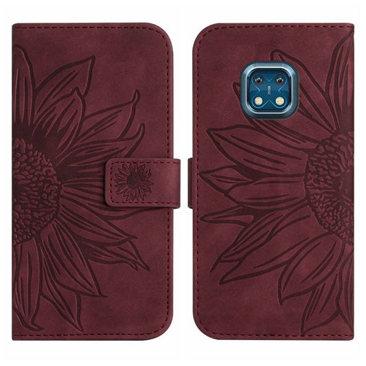 For Nokia XR20 Skin Feel Sun Flower Pattern Flip Leather Phone Case with Lanyard(Wine Red) by buy2fix
