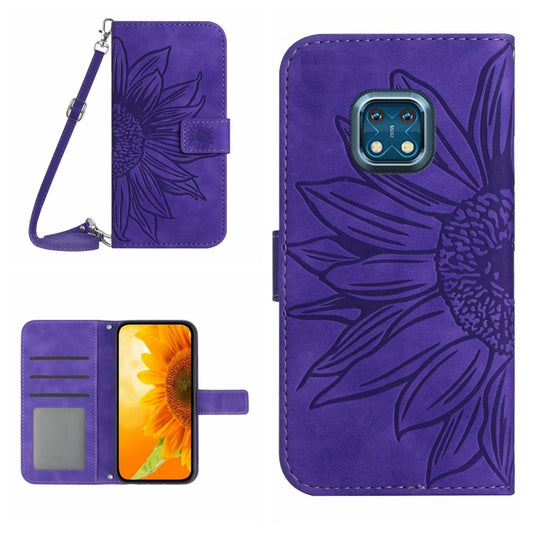 For Nokia XR20 Skin Feel Sun Flower Pattern Flip Leather Phone Case with Lanyard(Dark Purple) - Nokia Cases by buy2fix | Online Shopping UK | buy2fix