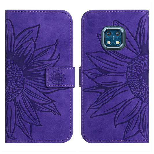 For Nokia XR20 Skin Feel Sun Flower Pattern Flip Leather Phone Case with Lanyard(Dark Purple) by buy2fix