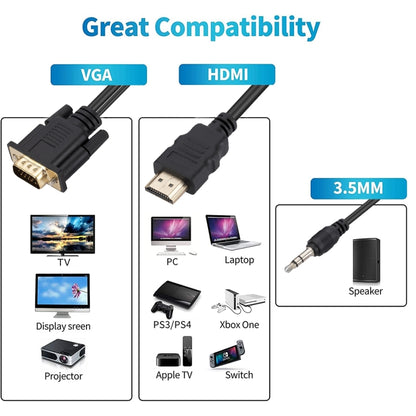 HDMI to VGA Adapter Cable with Audio, Length 1.8m by buy2fix