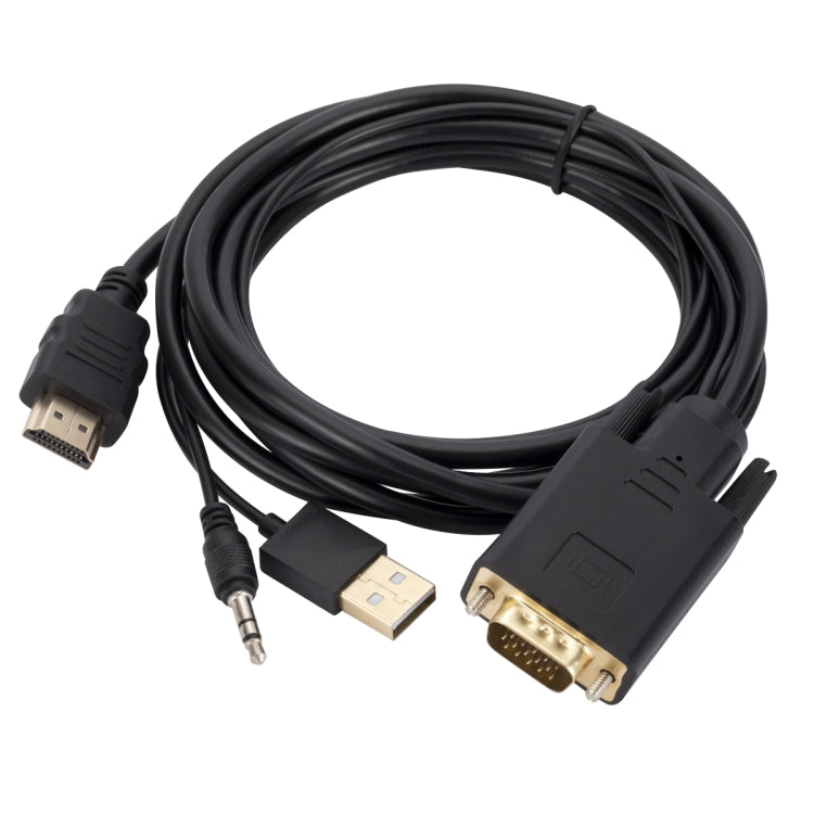 VGA to HDMI Adapter Cable with Audio Band Power Supply, Length: 1.8m(Black) by buy2fix