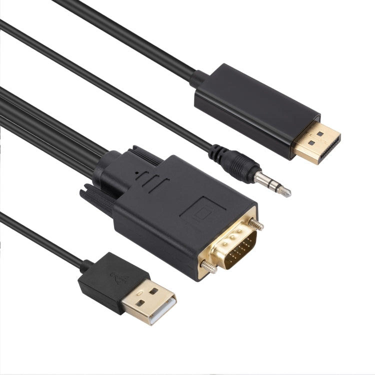 VGA to DisplayPort Adapter Cable with Audio Band Power Supply, Length: 1.8m(Black) - Cable by buy2fix | Online Shopping UK | buy2fix