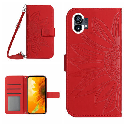 For Nothing Phone 1 Skin Feel Sun Flower Pattern Flip Leather Phone Case with Lanyard(Red) - Nothing Cases by buy2fix | Online Shopping UK | buy2fix