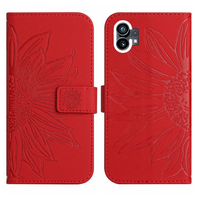 For Nothing Phone 1 Skin Feel Sun Flower Pattern Flip Leather Phone Case with Lanyard(Red) - Nothing Cases by buy2fix | Online Shopping UK | buy2fix