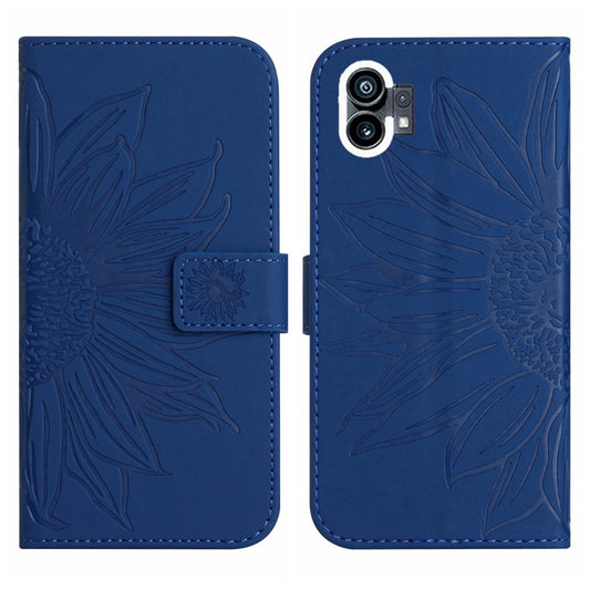 For Nothing Phone 1 Skin Feel Sun Flower Pattern Flip Leather Phone Case with Lanyard(Dark Blue) - Nothing Cases by buy2fix | Online Shopping UK | buy2fix