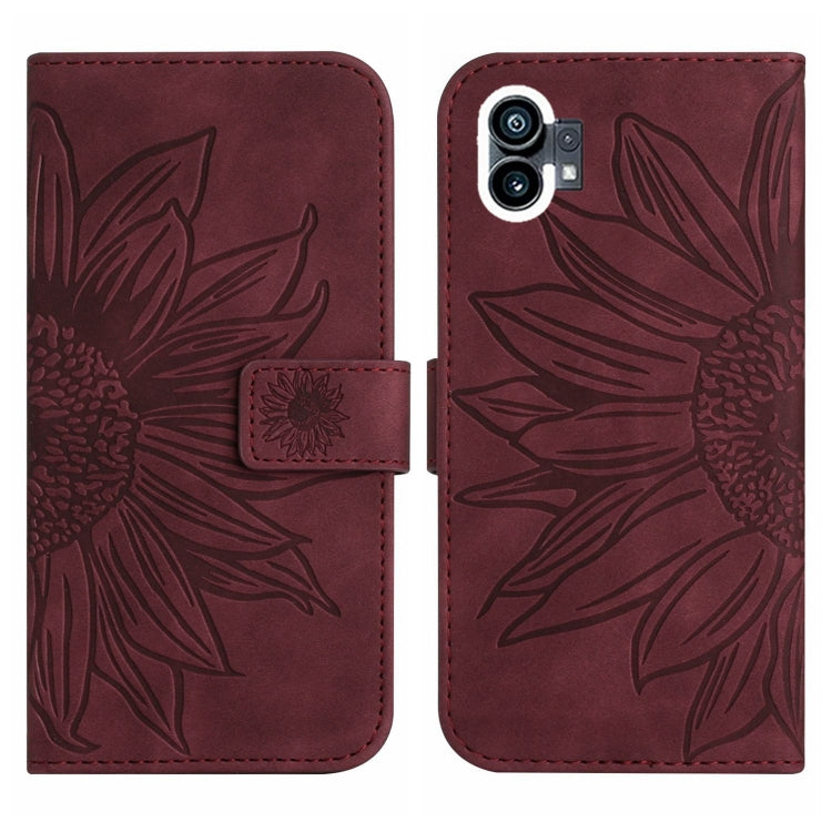 For Nothing Phone 1 Skin Feel Sun Flower Pattern Flip Leather Phone Case with Lanyard(Wine Red) - Nothing Cases by buy2fix | Online Shopping UK | buy2fix
