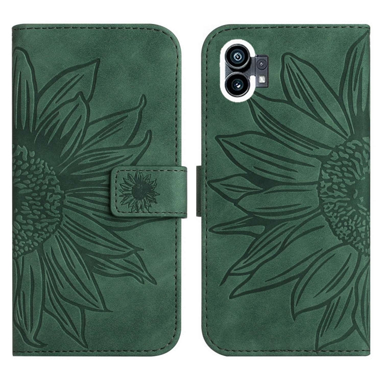 For Nothing Phone 1 Skin Feel Sun Flower Pattern Flip Leather Phone Case with Lanyard(Green) - Nothing Cases by buy2fix | Online Shopping UK | buy2fix