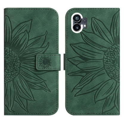For Nothing Phone 1 Skin Feel Sun Flower Pattern Flip Leather Phone Case with Lanyard(Green) - Nothing Cases by buy2fix | Online Shopping UK | buy2fix