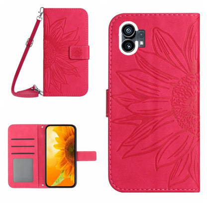 For Nothing Phone 1 Skin Feel Sun Flower Pattern Flip Leather Phone Case with Lanyard(Rose Red) - Nothing Cases by buy2fix | Online Shopping UK | buy2fix