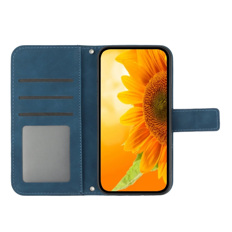 For Nothing Phone 1 Skin Feel Sun Flower Pattern Flip Leather Phone Case with Lanyard(Inky Blue) - Nothing Cases by buy2fix | Online Shopping UK | buy2fix