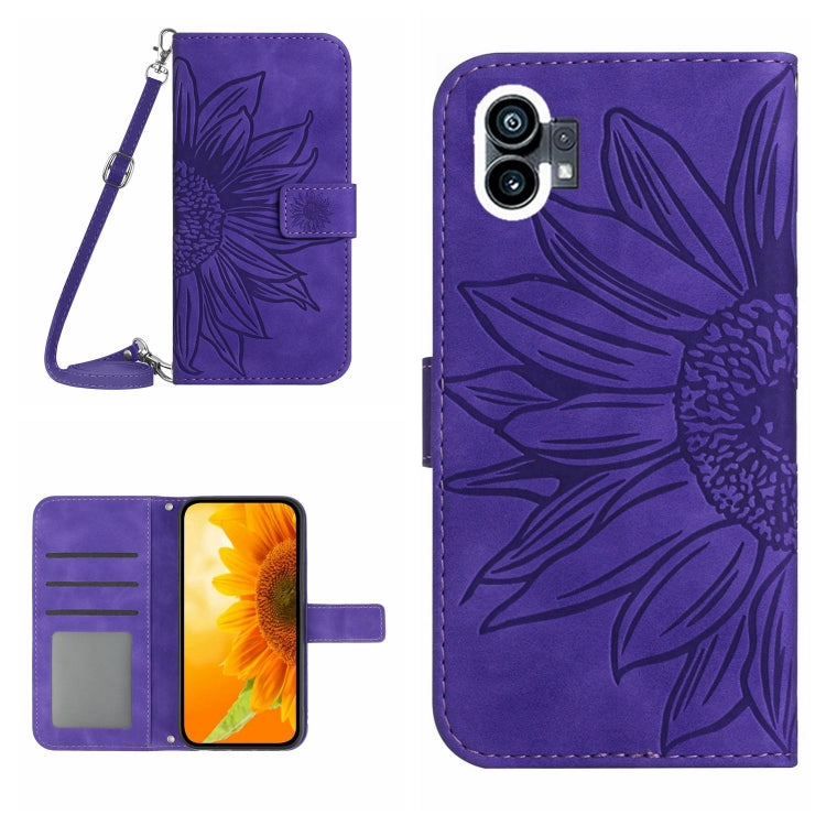 For Nothing Phone 1 Skin Feel Sun Flower Pattern Flip Leather Phone Case with Lanyard(Dark Purple) - Nothing Cases by buy2fix | Online Shopping UK | buy2fix