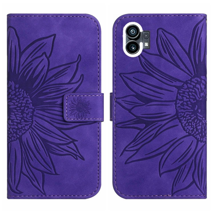 For Nothing Phone 1 Skin Feel Sun Flower Pattern Flip Leather Phone Case with Lanyard(Dark Purple) - Nothing Cases by buy2fix | Online Shopping UK | buy2fix