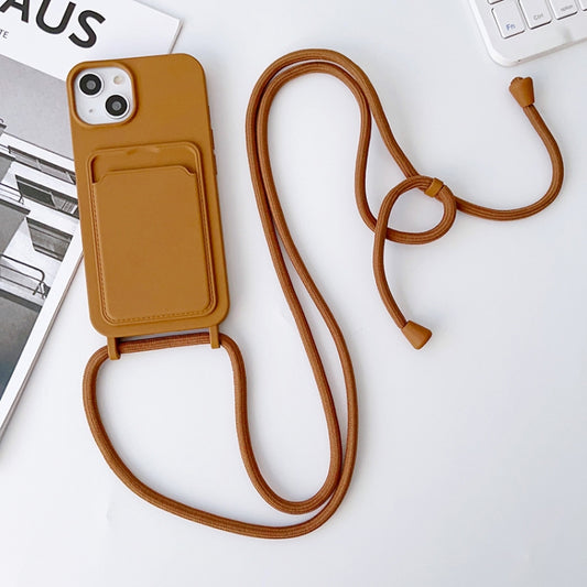 For iPhone 12 Pro Max Crossbody Lanyard Elastic Silicone Card Holder Phone Case(Brown) - iPhone 12 Pro Max Cases by buy2fix | Online Shopping UK | buy2fix