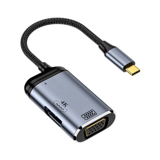 Y001 3 in 1 USB-C/Type-C to VGA+HDMI+USB-C/Type-C Audio Adapter Cable by buy2fix
