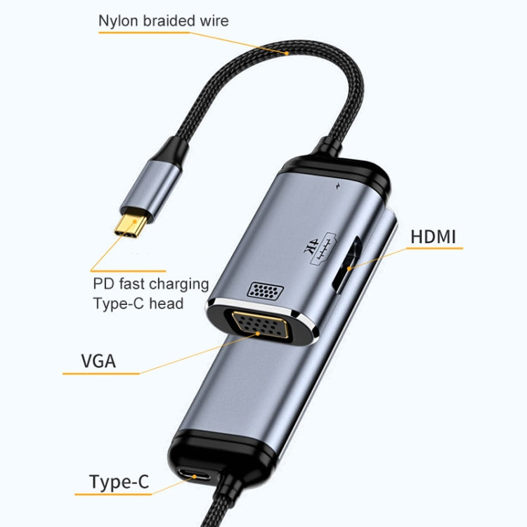 Y001 3 in 1 USB-C/Type-C to VGA+HDMI+USB-C/Type-C Audio Adapter Cable by buy2fix