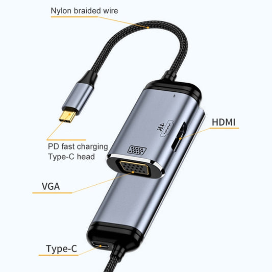 Y001 3 in 1 USB-C/Type-C to VGA+HDMI+USB-C/Type-C Audio Adapter Cable by buy2fix