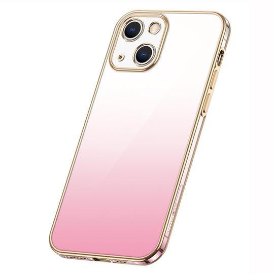 For iPhone 14 Plus SULADA Iridescence Series Plating Transparent Gradient Phone Case(Pink)