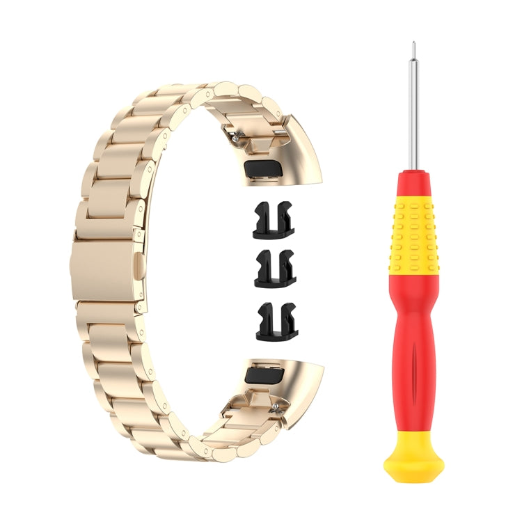 For Huawei Band 4 Pro (TER-B29S) / Band 3 Pro (TER-B29) / Band 3 (TER-B09) Three Beads Steel Wrist Strap Watchband(Champagne) by buy2fix