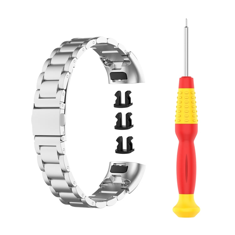 For Huawei Band 4 Pro (TER-B29S) / Band 3 Pro (TER-B29) / Band 3 (TER-B09) Three Beads Steel Wrist Strap Watchband(Silver) by buy2fix