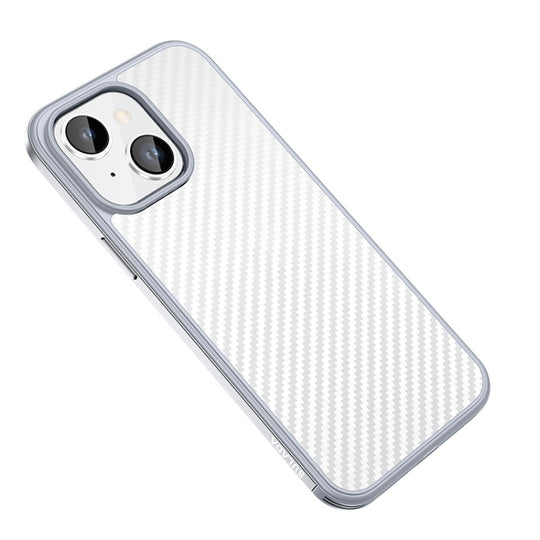 For iPhone 14 Plus SULADA Carbon Fiber Textured Shockproof Metal + TPU Frame Case(Silver)