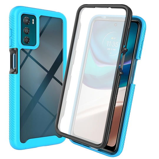 For Motorola Moto G42 Starry Sky Full Body Hybrid Shockproof Phone Case(Light Blue)