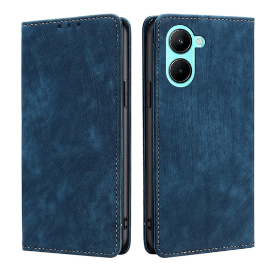 For Realme C33 4G RFID Anti-theft Brush Magnetic Leather Phone Case(Blue) - Realme Cases by buy2fix | Online Shopping UK | buy2fix