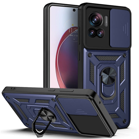 Pour Motorola Edge 30 Ultra Slide Camera Cover Design TPU + PC Phone Case (Bleu)