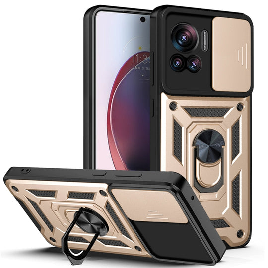 Pour Motorola Edge 30 Ultra Slide Camera Cover Design TPU + PC Phone Case (Or)