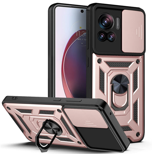 Pour Motorola Edge 30 Ultra Slide Camera Cover Design TPU + PC Phone Case (Or rose)