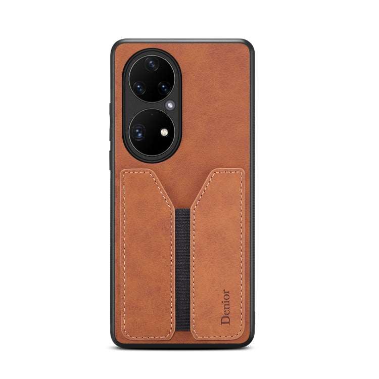 For Huawei P50 Pro Denior DV Elastic Card PU Back Cover Phone Case(Brown) - Huawei Cases by Denior | Online Shopping UK | buy2fix