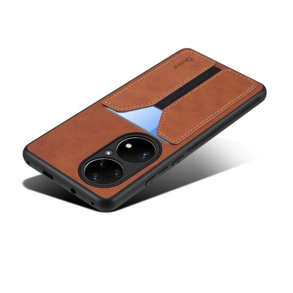 For Huawei P50 Pro Denior DV Elastic Card PU Back Cover Phone Case(Brown) - Huawei Cases by Denior | Online Shopping UK | buy2fix