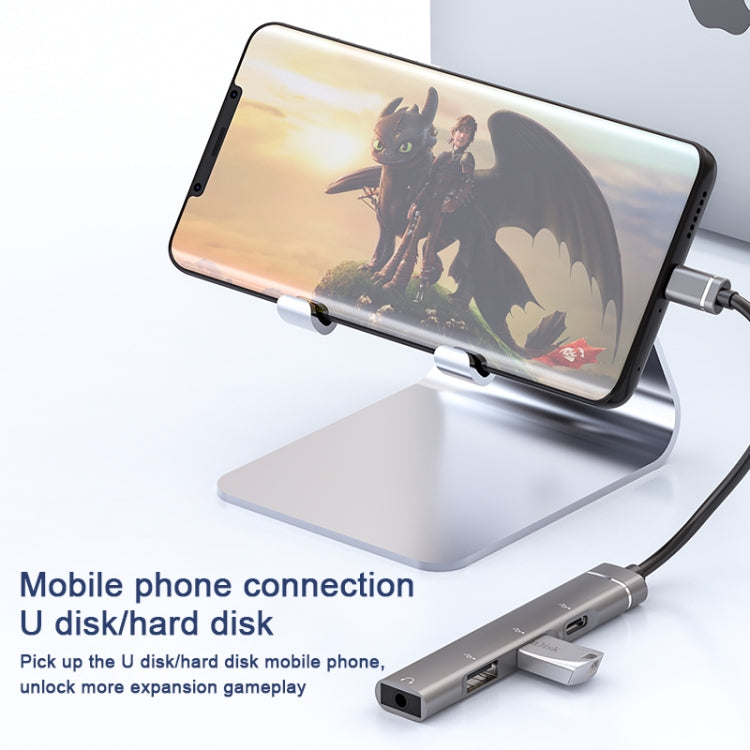 USB-C / Type-C to 3.5mm + 2USB + Type-C HUB Docking Station(Silver) by buy2fix