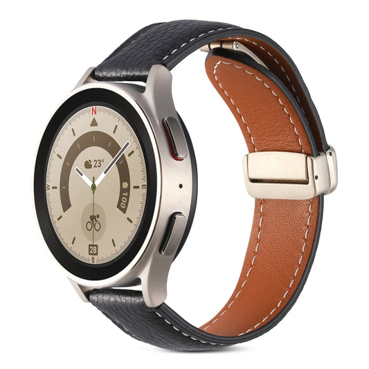 For Samsung Galaxy Watch 5 Folding Buckle Genuine Leather Watch Band(Black) - Watch Bands by buy2fix | Online Shopping UK | buy2fix