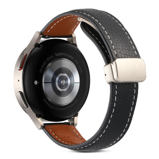For Samsung Galaxy Watch 5 Folding Buckle Genuine Leather Watch Band(Black) - Watch Bands by buy2fix | Online Shopping UK | buy2fix