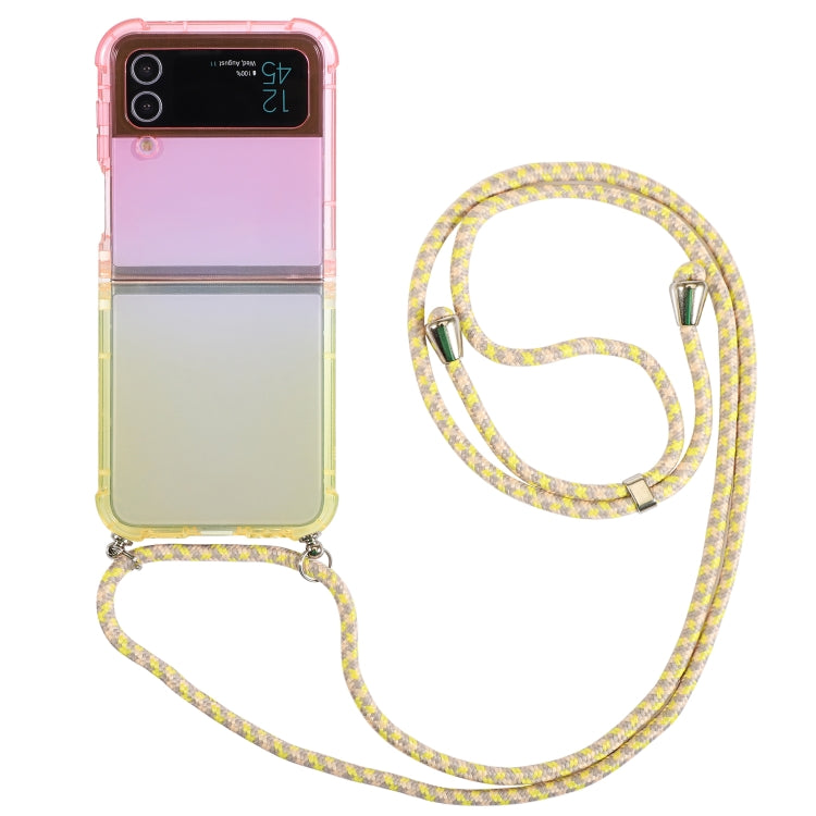 For Samsung Galaxy Z Flip3 5G Gradient Color Shockproof Phone Case with Lanyard(Gradient Pink Yellow) by buy2fix